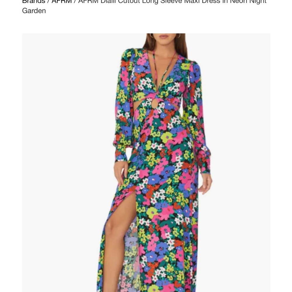 AFRM Dialli Cutout Long Sleeve Maxi in the "Neon Night Garden" worn once sz L